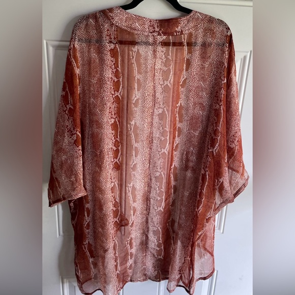 NWOT Gorgeous Sheer Brown Python Design 3/4 Bell Sleeve Kimono Swimsuit Coverup - Picture 13 of 17